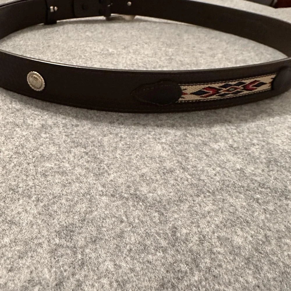Western Leather Belt Mens 34 Brown Basketweave Southwestern Woven Inlay Buckle